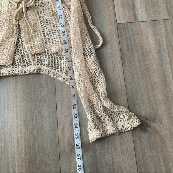 NWT Kaktus mesh crochet button up sleeveless top boho Lagen look beige large - Picture 3 of 7
